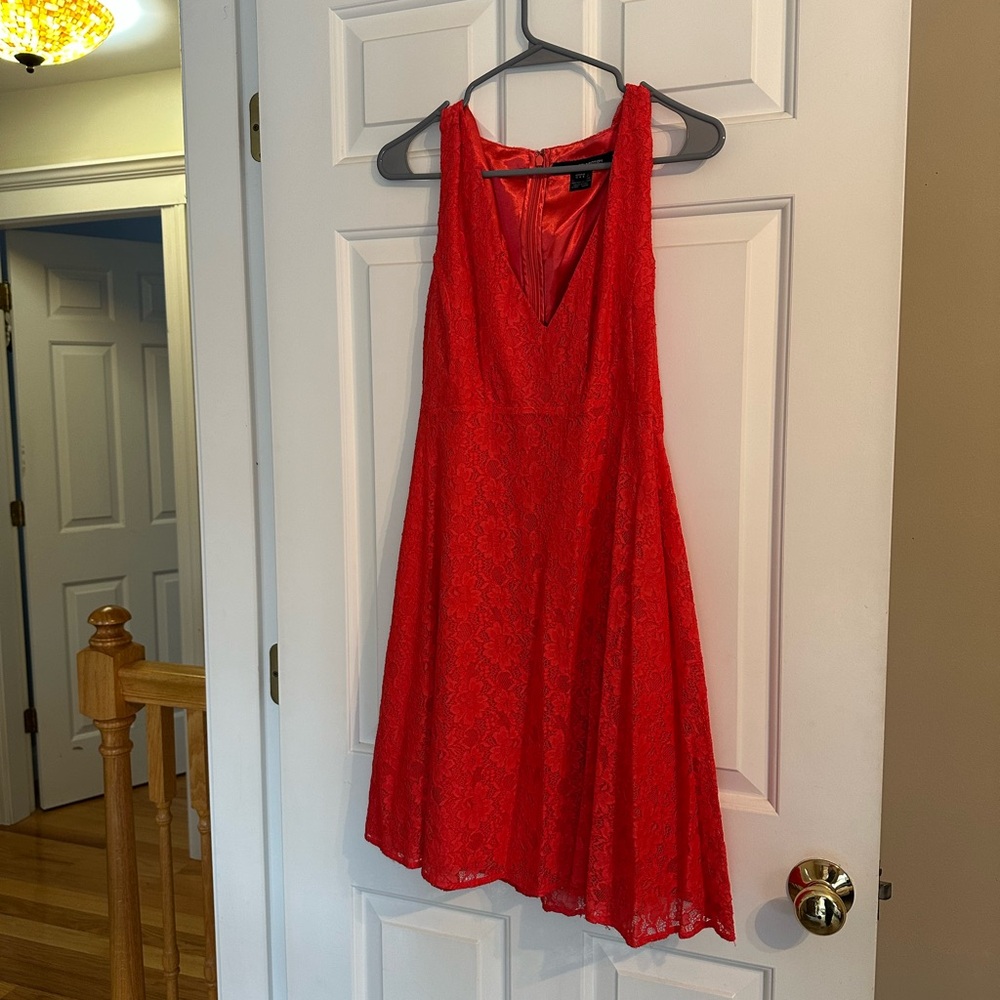 French Connection Red Lace V-Neck Mini Dress
